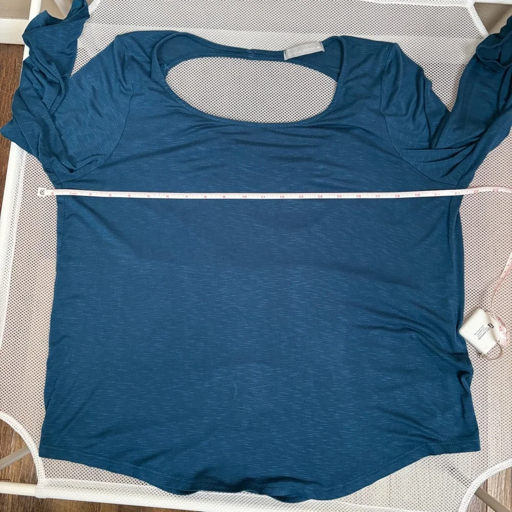 Olivia Moon Teal Blue Drape Open Back Knit Top Sz M Long Sleeve Made In USA EUC